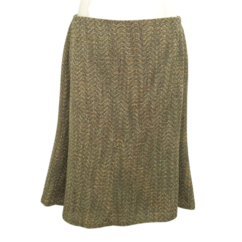 Oscar de la Renta Vintage Y2K Academia Tan Beige Tweed A-Line Skirt- Size 10